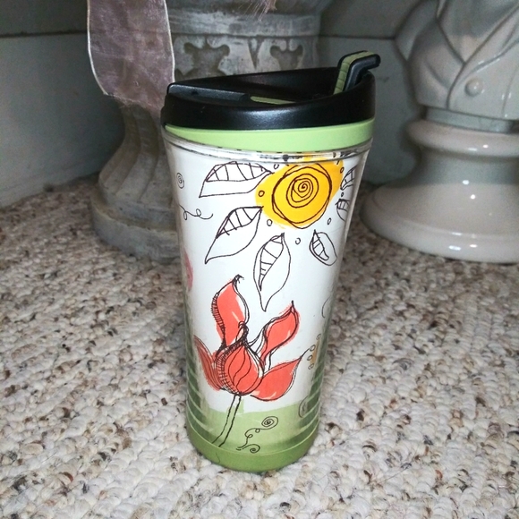 Starbucks 2007 Kids Green & Floral Print Insulated Plastic Travel Mug - Picture 10 of 10